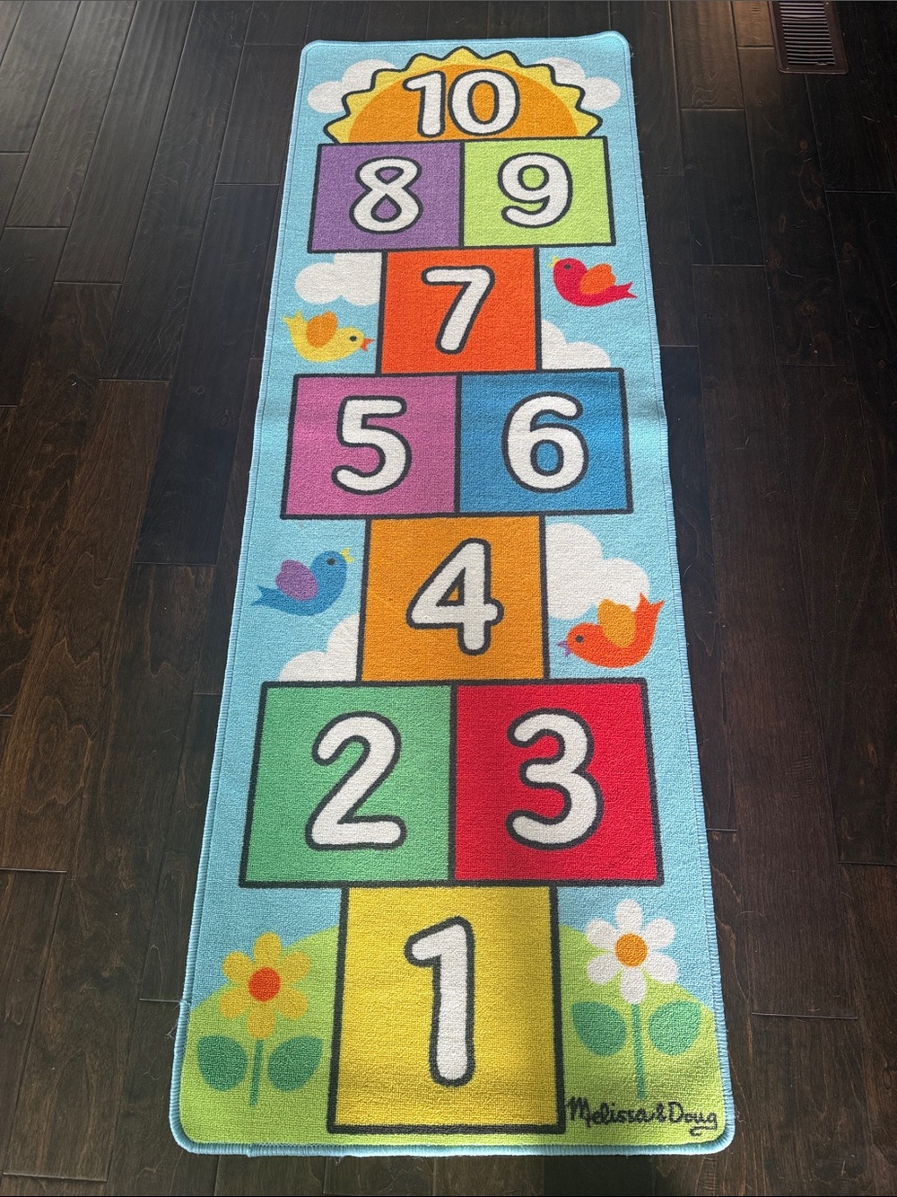 Melissa & Doug Bright Blue Hopscotch Number Play Rug with Multicolor Squares